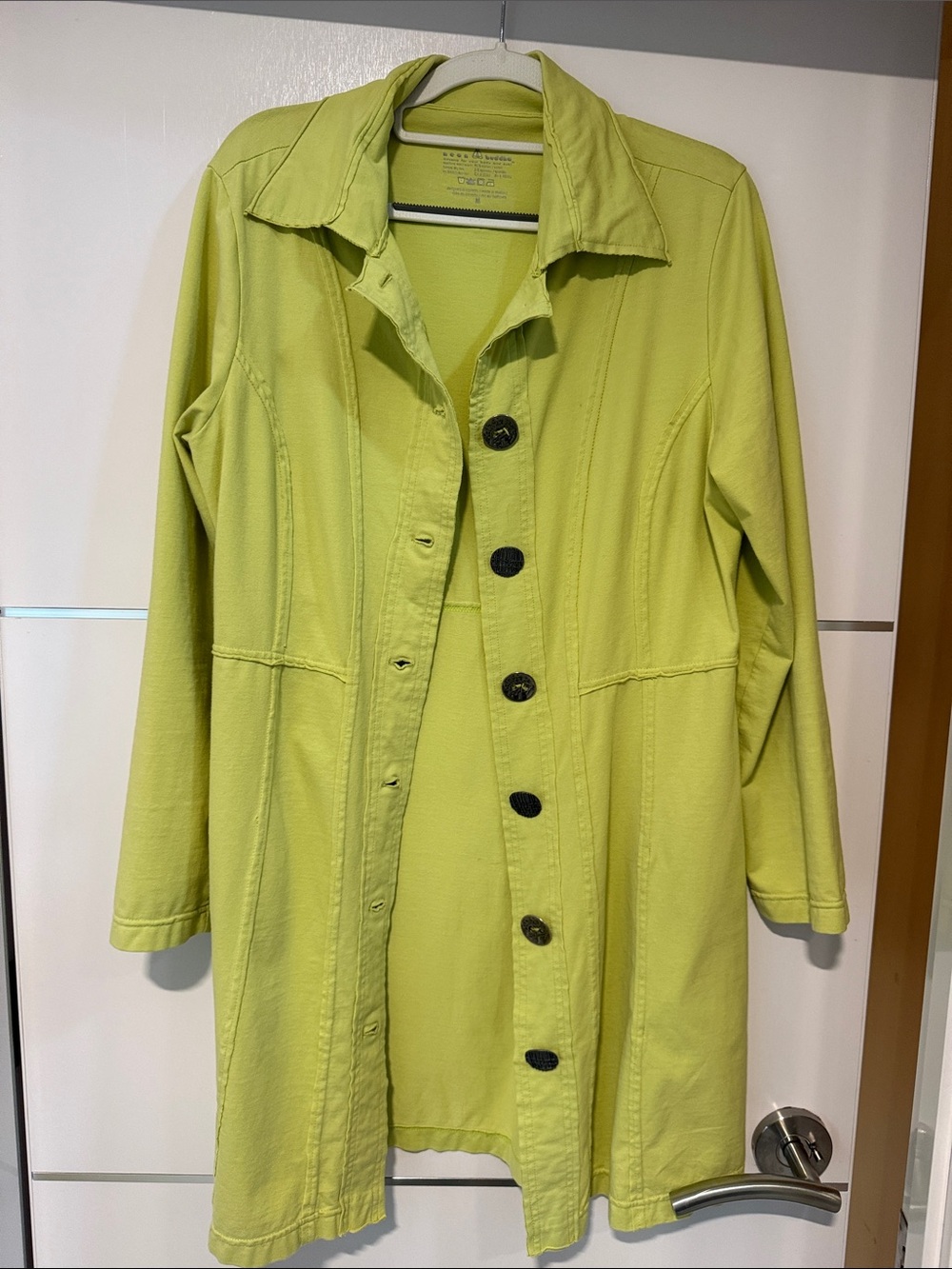 Neon Buddha lagenlook long jacket/tunic 
In lime green size medium